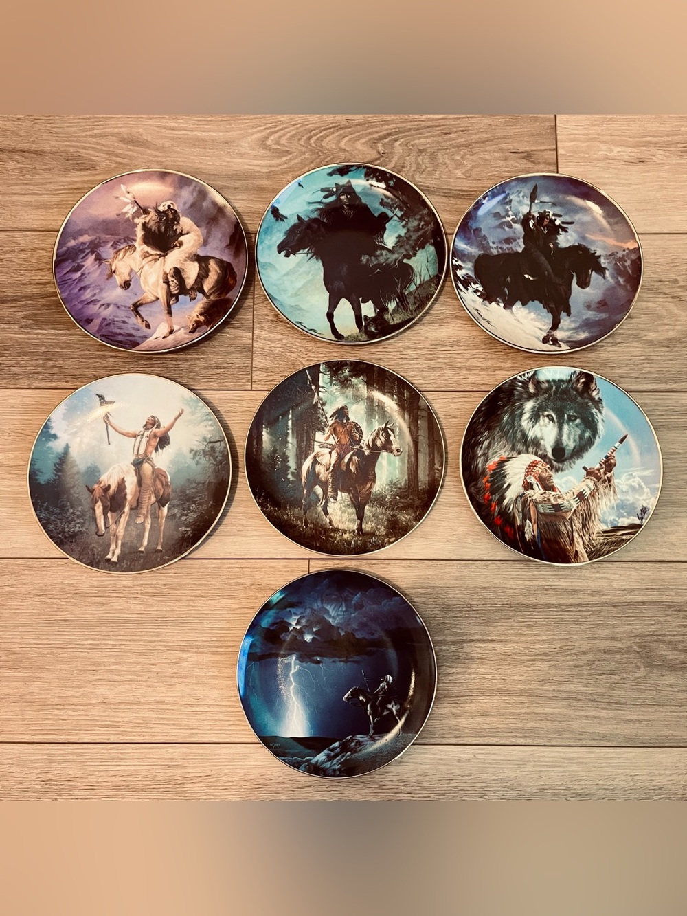 Lot of Native American Collection Plates and Wooden Frames